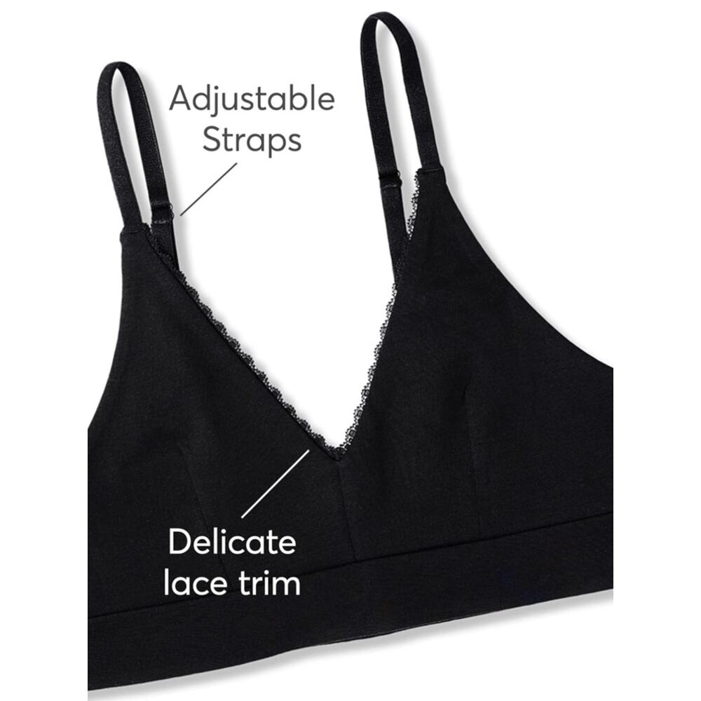 NWT Pact Sz M Black Organic Cotton Pretty Plunge Lace Trim Wireless Bralette - Picture 5 of 9